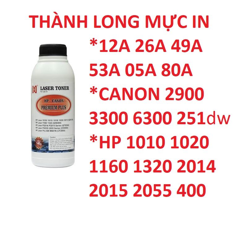 Mực nạp 12A hàng chính hãng Alphacartridge dành cho hộp mực 26A 05A 49A FX9 máy in Canon 2900 3000 3300 6300 251dw 252dw HP 1010 1020 2055 Pro 400 m402 m402nw 1230