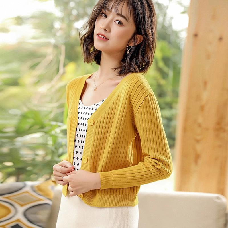 Áo khoác Cardigan dệt kim phối nút thiết kế cổ chữ V thanh lịch