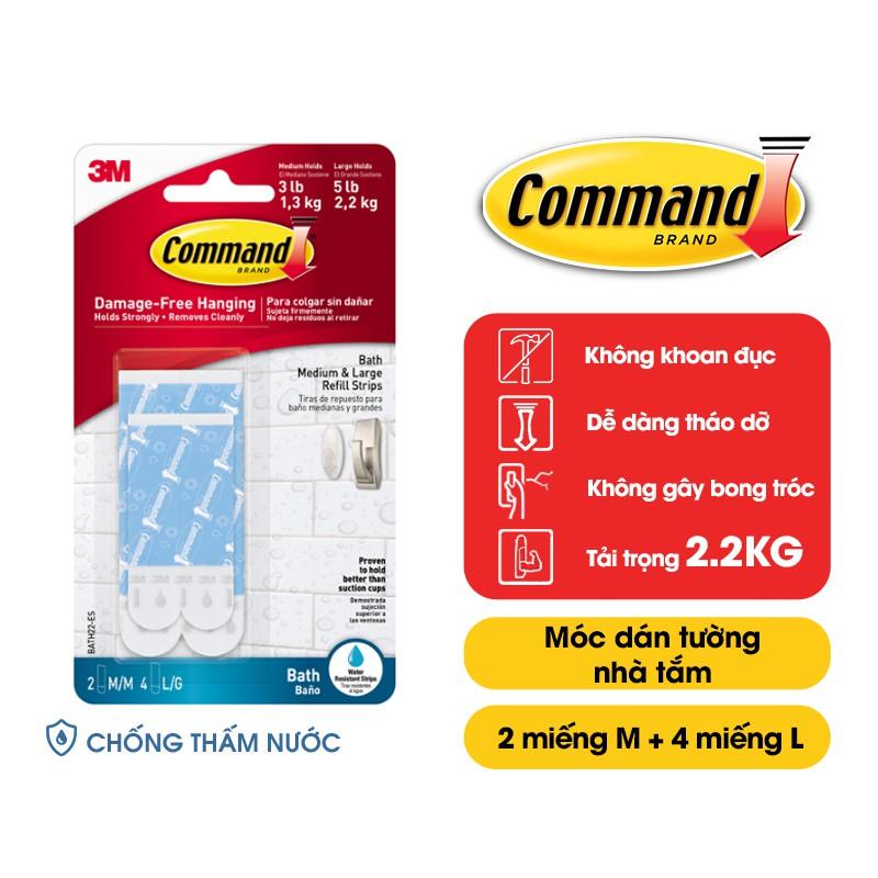 Bộ 6 Miếng keo dán thay thế chống thấm nước Command 3M cỡ vừa và lớn chịu lực từ 1.3 kg lên đến 2.2 kg BATH22