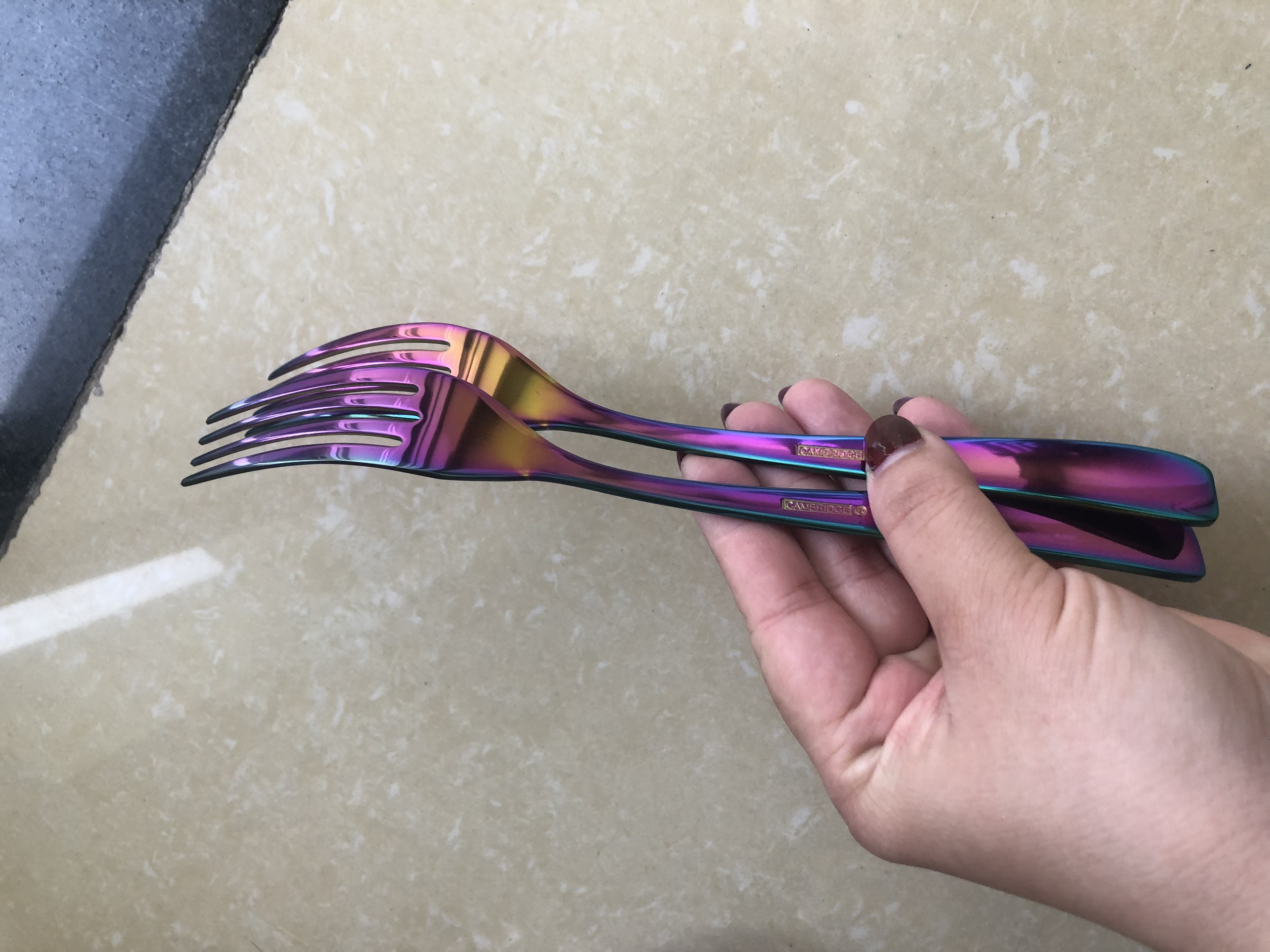 Dĩa inox ,Nĩa inox 304 ăn bít tết cao cấp, sang trọng, tinh tế cầu vòng màu sắc