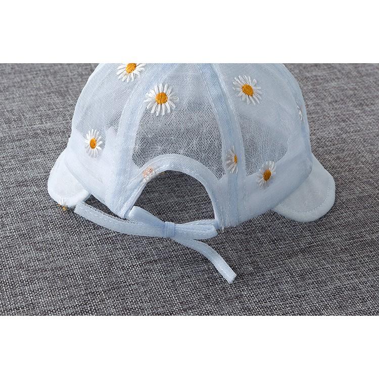 Mũ vành tròn cho bé từ 4 đến 12 tháng có nơ và họa tiết hoa cúc