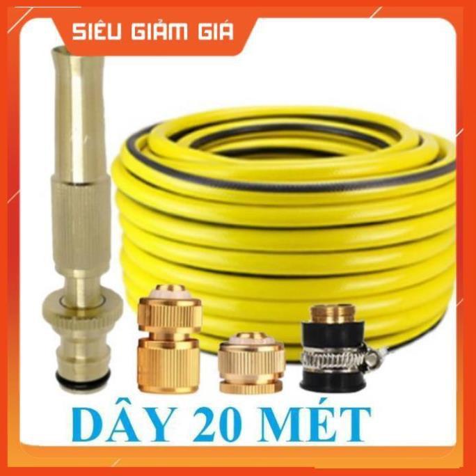 Bộ dây vòi xịt nước rửa xe, tưới cây . tăng áp 3 lần, loại 20m 206587 đầu đồng, cút đồng