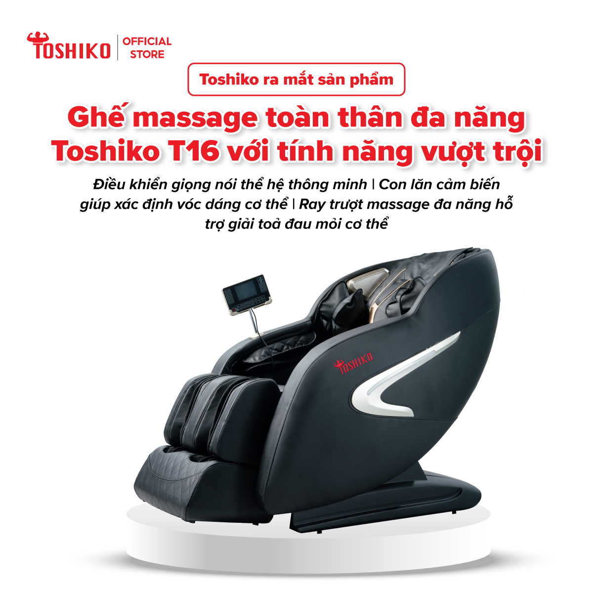 Ghế Massage Toàn Thân điều khiển giọng nói Đa Năng Toshiko T16 - Ghế Matxa Trị Liệu Toàn Thân Cao Cấp công nghệ AI với chức năng tự động mát xa đa năng, sở hữu hệ thống mát xa nhiệt hồng ngoại chuyên biệt, Máy Massage Toàn Thân