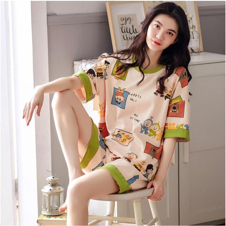 Bộ Pijama Nữ Cộc Tay Họa Tiết 3D Dáng Rộng