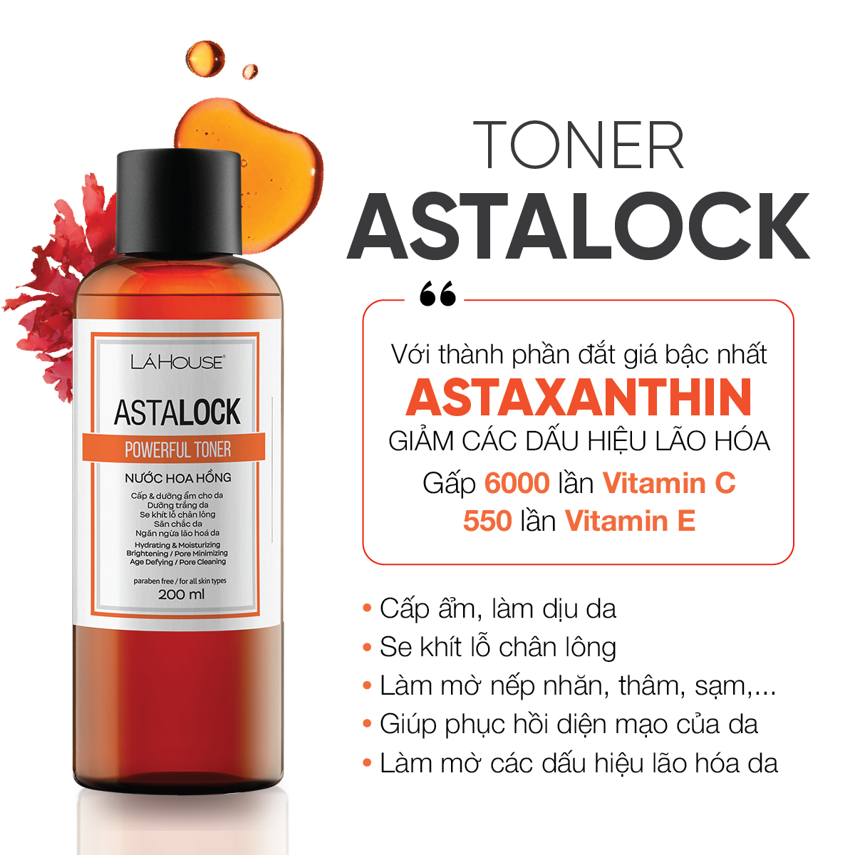 Nước Hoa Hồng Cấp Ẩm, Cải Thiện Độ Đàn Hồi Cho Da Lá House Toner Astalock 100Ml200Ml - 100Ml