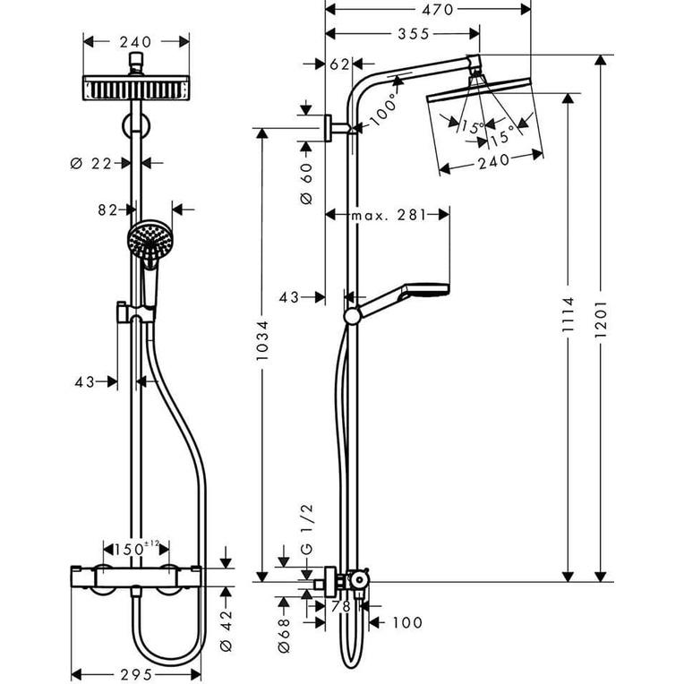 Bộ Sen Vòi Tắm HANSGROHE 240 Bát Vuông, Chống Gỉ, Khóa An Toàn, 2 Chế Độ Phun, Áp Lực Mạnh, Nhập Đức