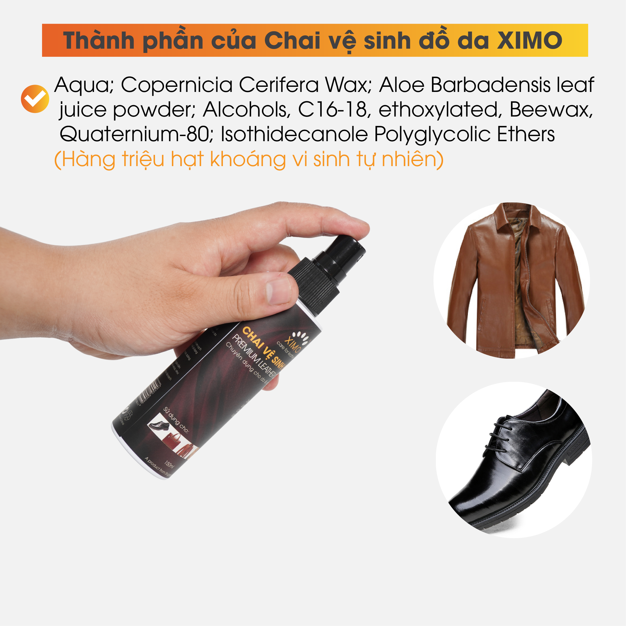 Chai vệ sinh giày đồ da, túi ví, áo, ghế da giúp làm sạch, dưỡng ẩm chống mốc XIMO XI03