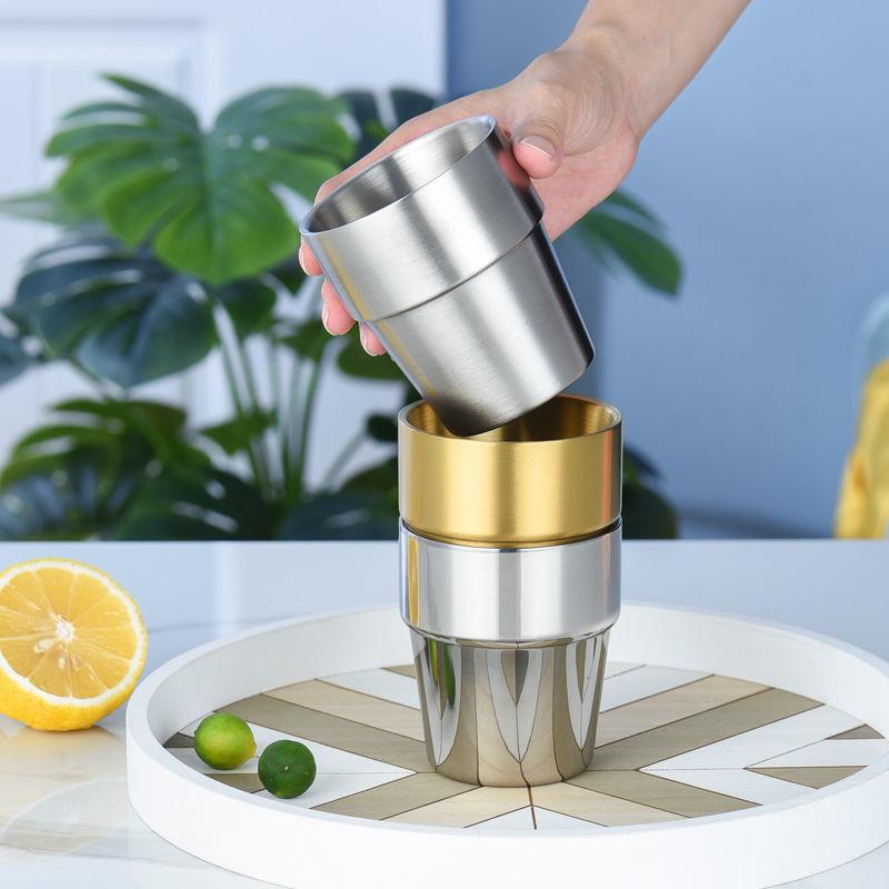 Cốc kim loại phong cách mới nhất Hàn Quốc 304 cốc nước bằng thép không gỉ cốc bia cốc trà hai lớp vàng thịt nướng nhà hàng cốc ăn nóng