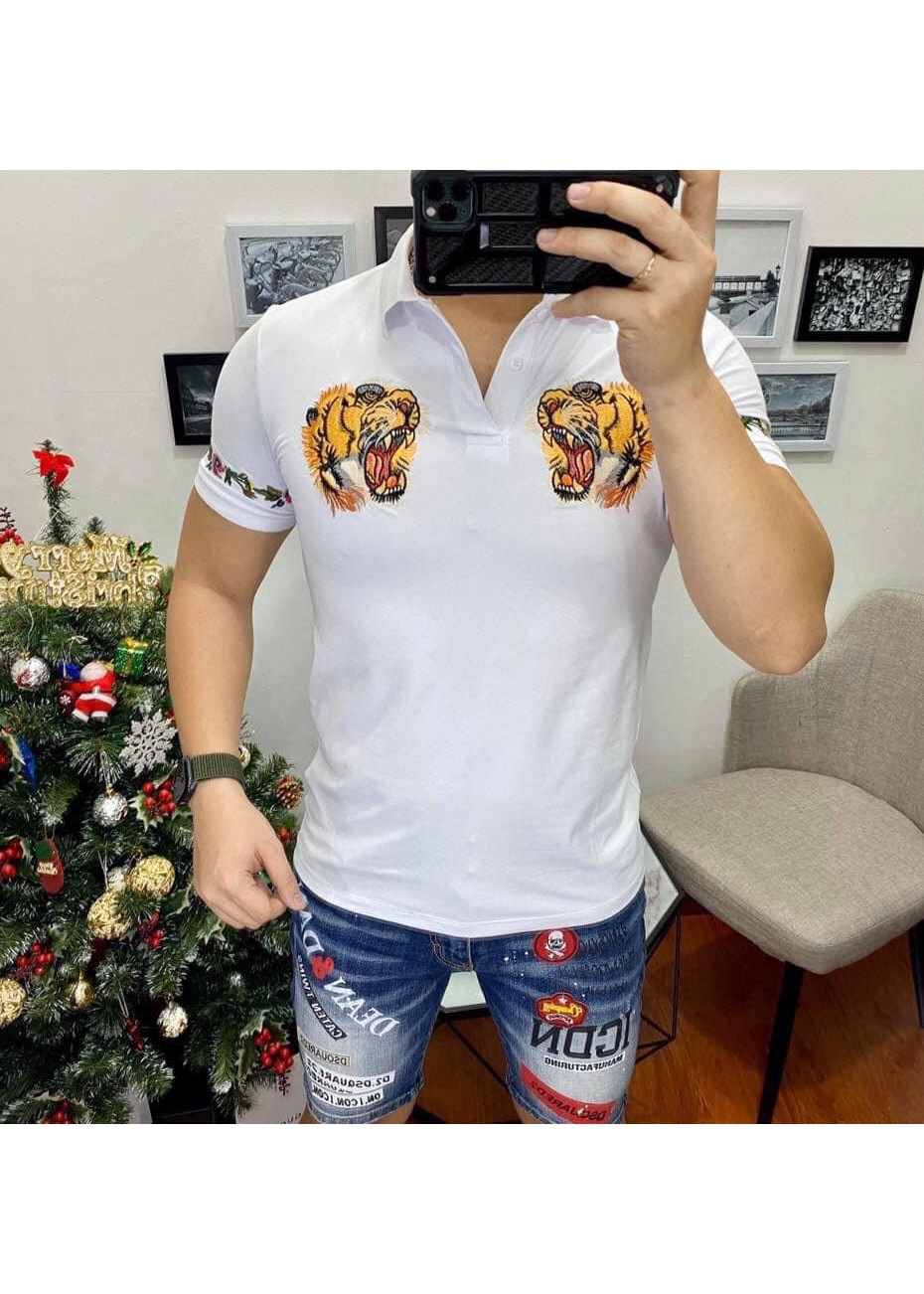 ÁO THUN NAM CỔ BẺ LOGO CÁ TÍNH