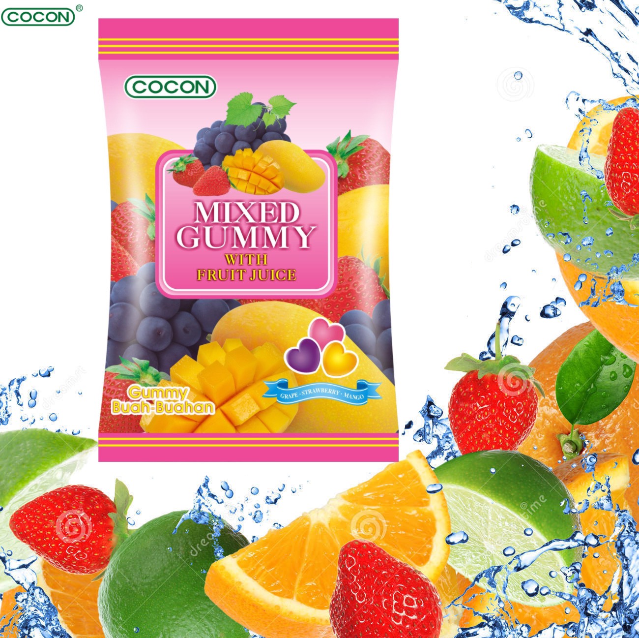 KẸO DẺO HƯƠNG TRÁI CÂY TỔNG HỢP COCON - COCON MIXED GUMMY WITH FRUIT JUICE (Gói 100gr)