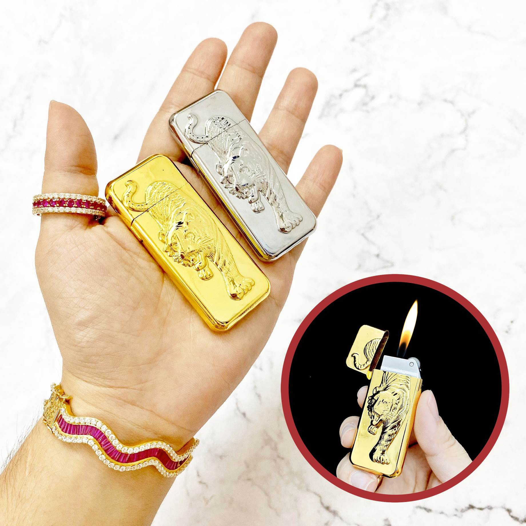 Hột Quẹt Gaz Đá Hình Cọp Vàng Cọp Bạc - Xài ga