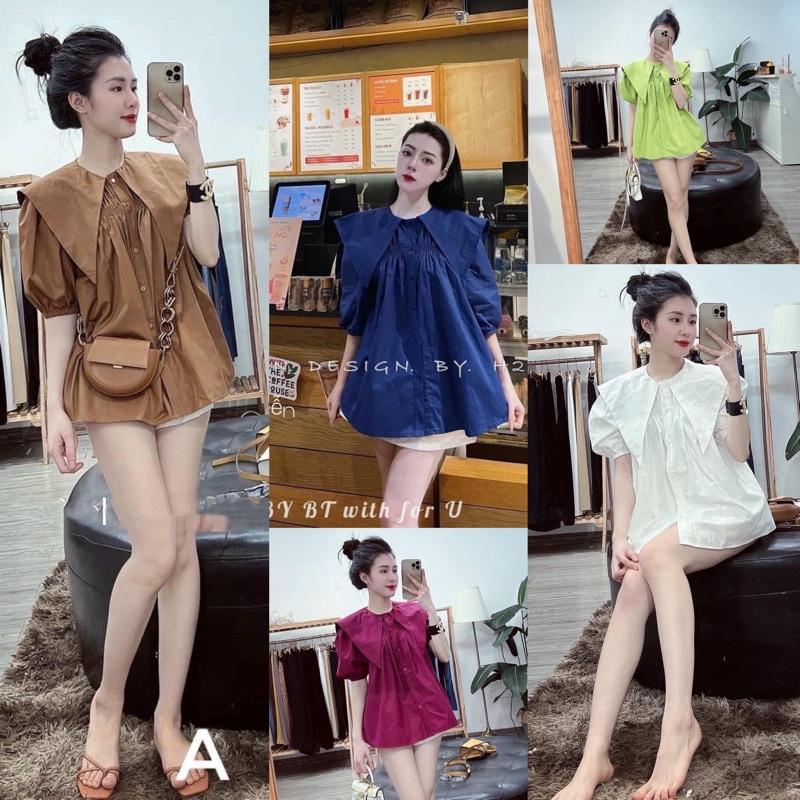 Áo Sơmi Thô Cổ Nhọn 5 Màu Siêu Xinh Có Ảnh Thật Kèm Video