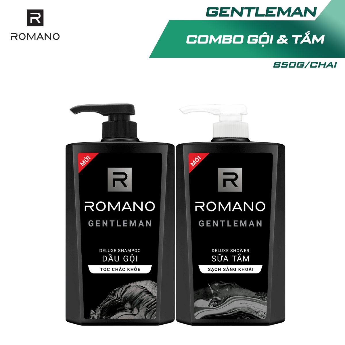 Combo Dầu gội và Sữa tắm Romano Gentleman lịch lãm nam tính 650g/chai