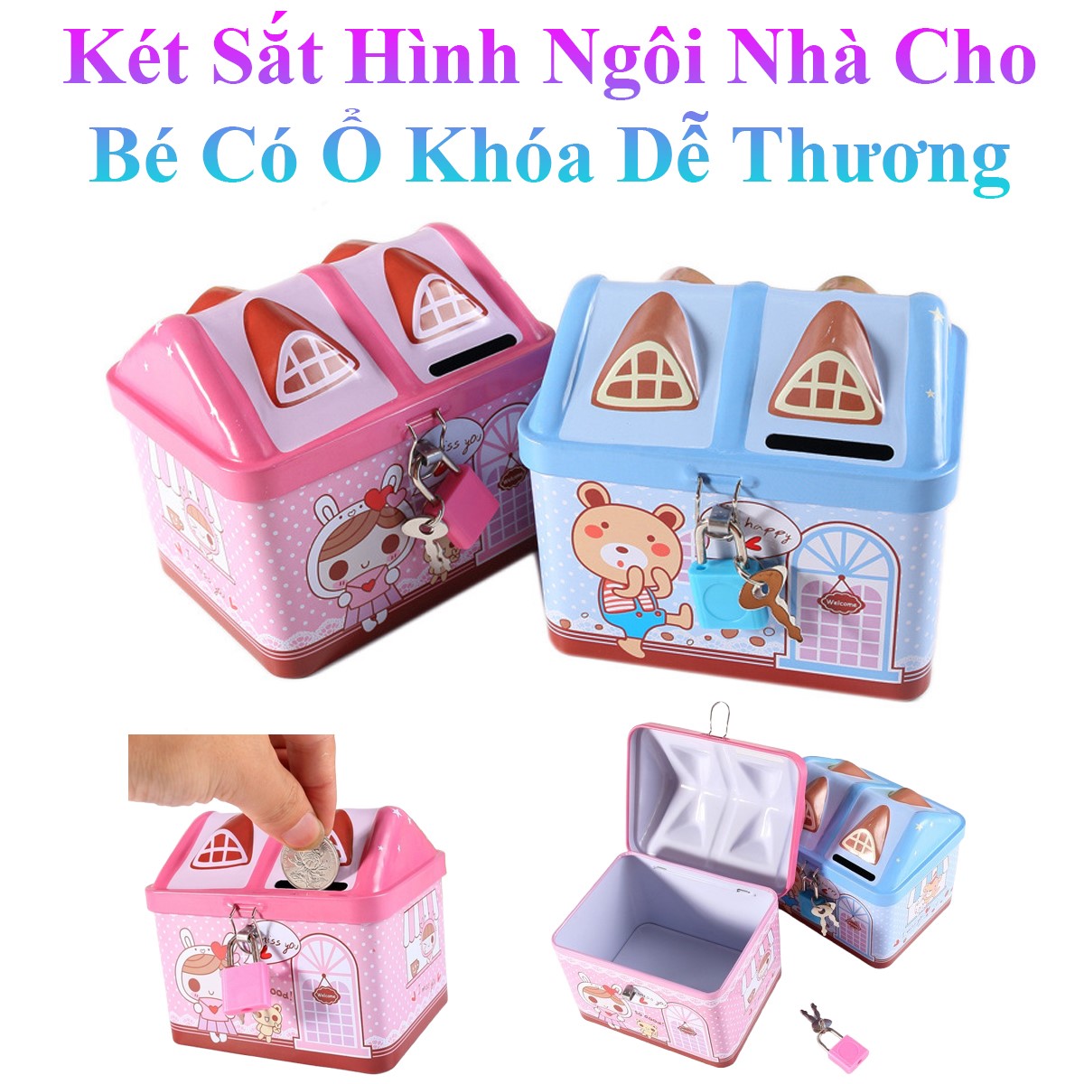 Két Sắt Hình Ngôi Nhà Cho Bé Có Ổ Khóa Dễ Thương