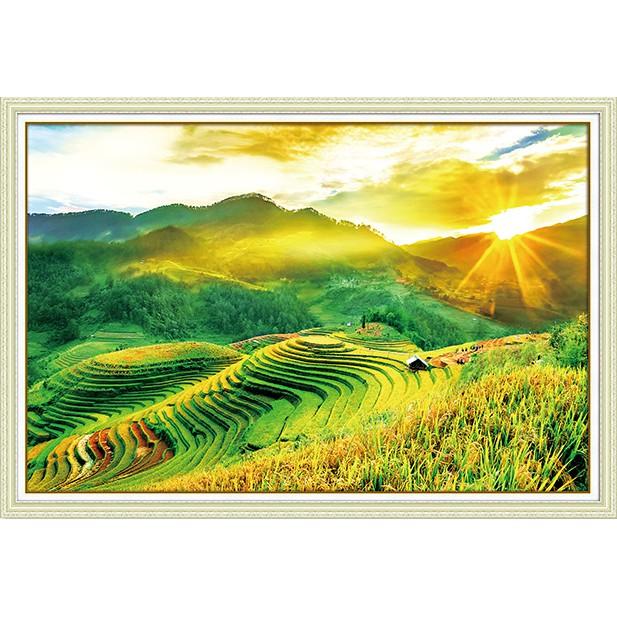 Tranh Đính Đá PHONG CẢNH RUỘNG BẬC THANG (ĐÁ ABC CAO CẤP). Kích Thước: 80cm x 55cm