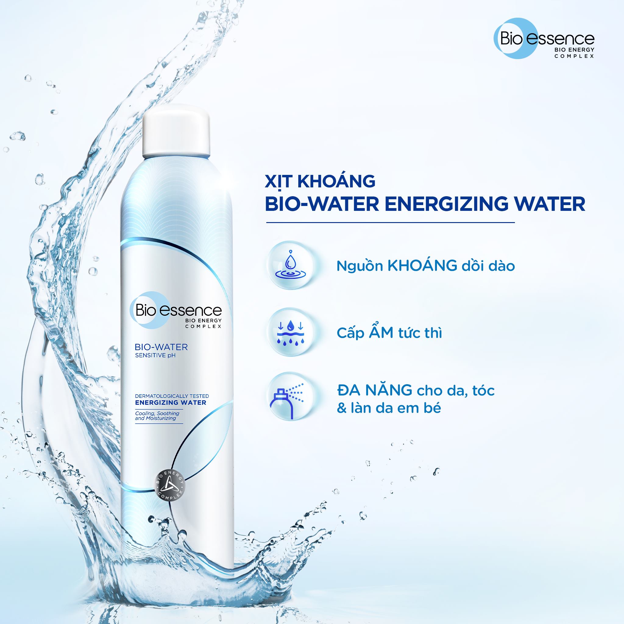 Nước xịt khoáng dưỡng ẩm da Bio-Water Energizing Water 300ml với tia xịt siêu mịn, cấp ẩm tức thời và làm mát da