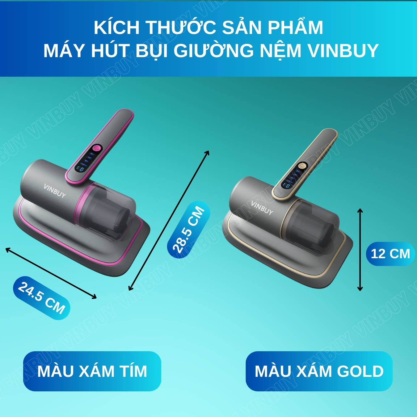 Máy hút bụi giường nệm diệt khuẩn UV, cầm tay pin sạc không dây lực hút mạnh 22000PA - Hàng chính hãng VINBUY