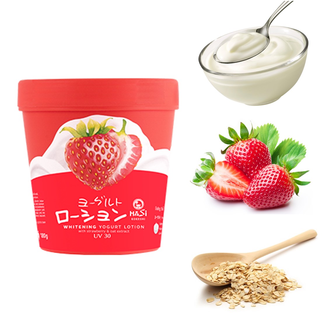 Combo 2 hũ Kem Dưỡng Thể Trắng Da Hasi Chiết xuất Sữa Chua &amp; Dâu - Whitening Yogurt Lotion With Strawberry &amp; Oat Extract