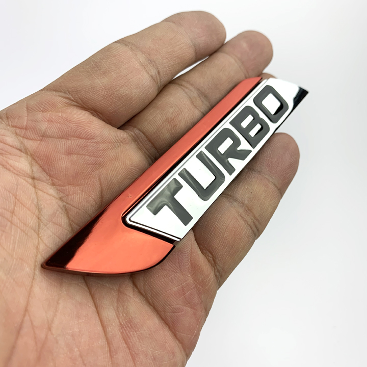 Tem kim loại chữ TURBO dán trang trí ô tô (Trắng Phối Đỏ)
