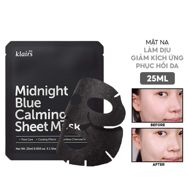 Mặt Nạ Giúp Làm Dịu, Phục Hồi Da Klairs Midnight Blue Calming Sheet Mask 25ml
