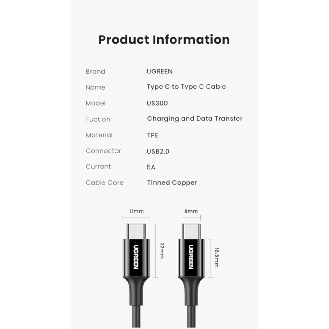 Ugreen UG30700US300TK 0.5M USB-C 2.0 100W 5A Cáp sạc nhanh , truyền dữ liệu 2 đầu Type-C - HÀNG CHÍNH HÃNG