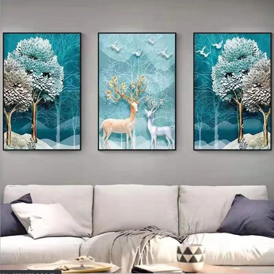 Tranh treo tường 3D hiện đại sang trọng 3 tấm 1 bộ