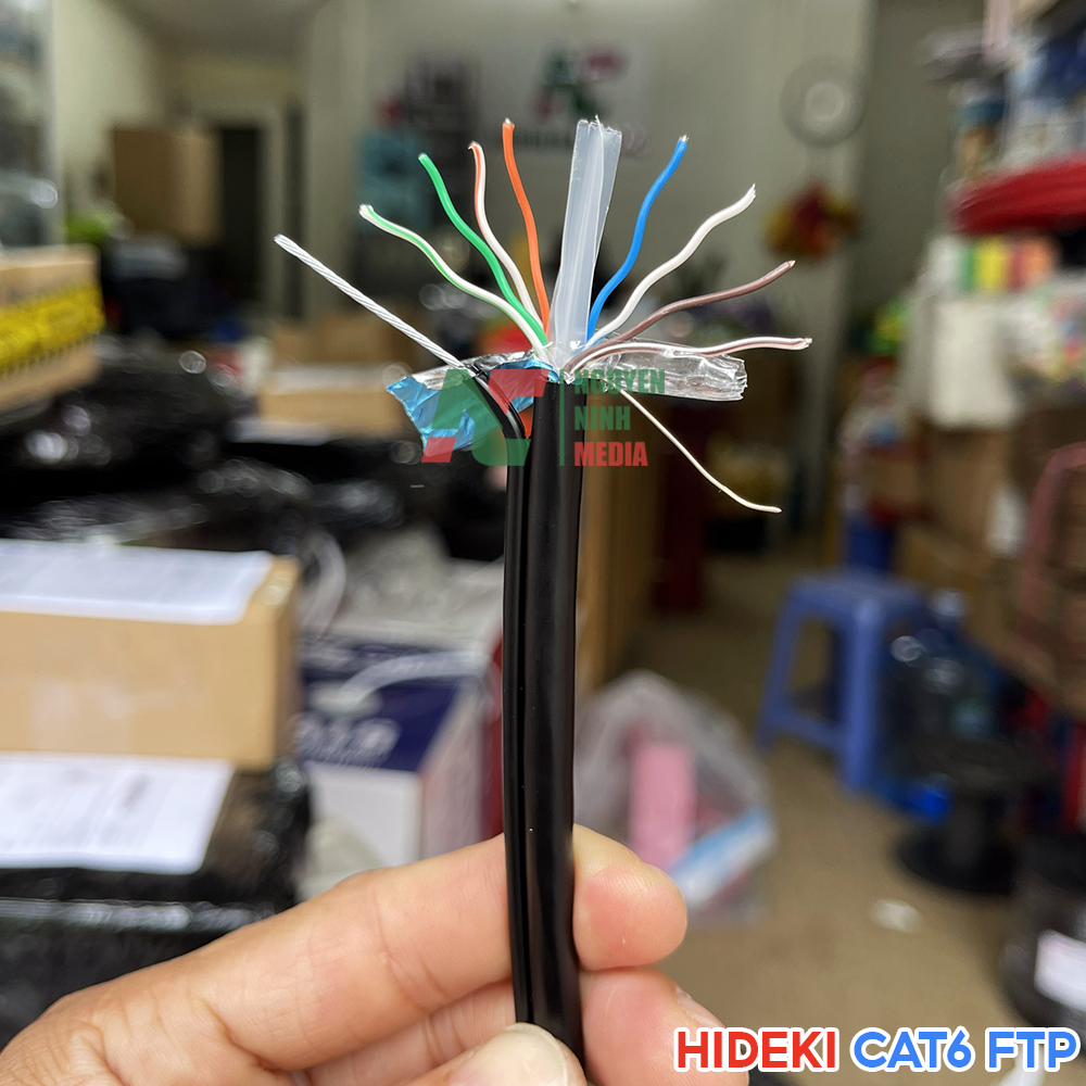 Dây Mạng Ngoài Trời HIDEKI CAT6 FTP 8 Lõi Đồng Nguyên Chất, Bọc Bạc Và Có Sợi Thép Chịu Lực, Vỏ HDPE Siêu Bền - Hàng Chính Hãng