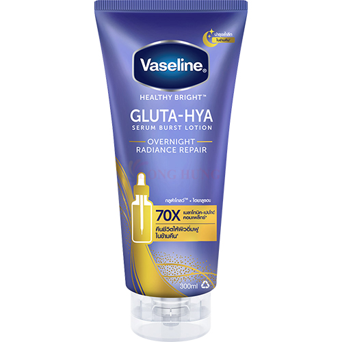 Sữa dưỡng thể Vaseline Gluta-Hya 70X Serum Burst Lotion OverNight Radiance Repair (300ml) - Hàng chính hãng