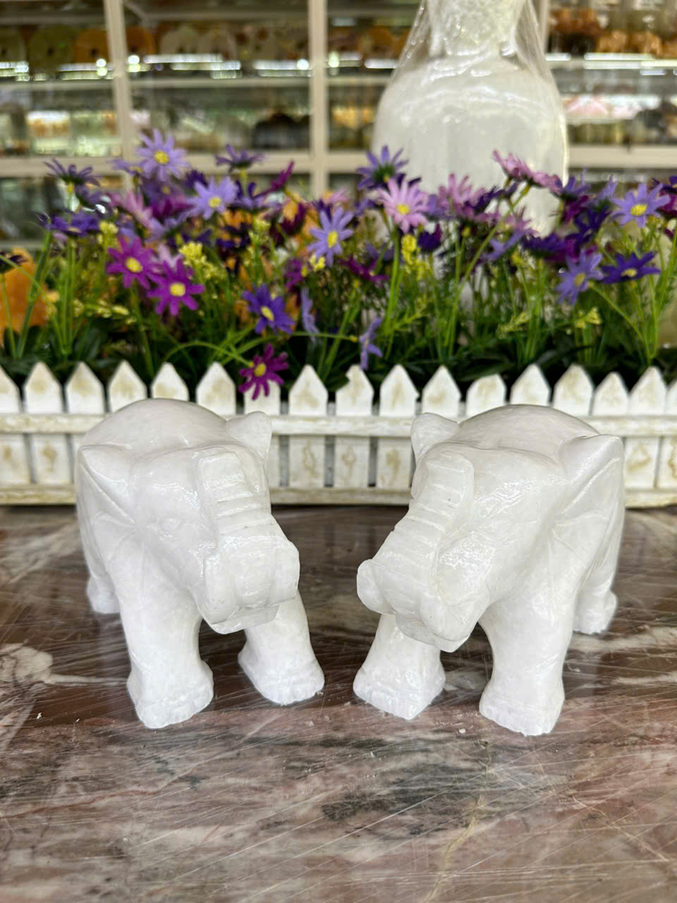 Tượng voi phong thủy đá cẩm thạch - Dài 15 cm