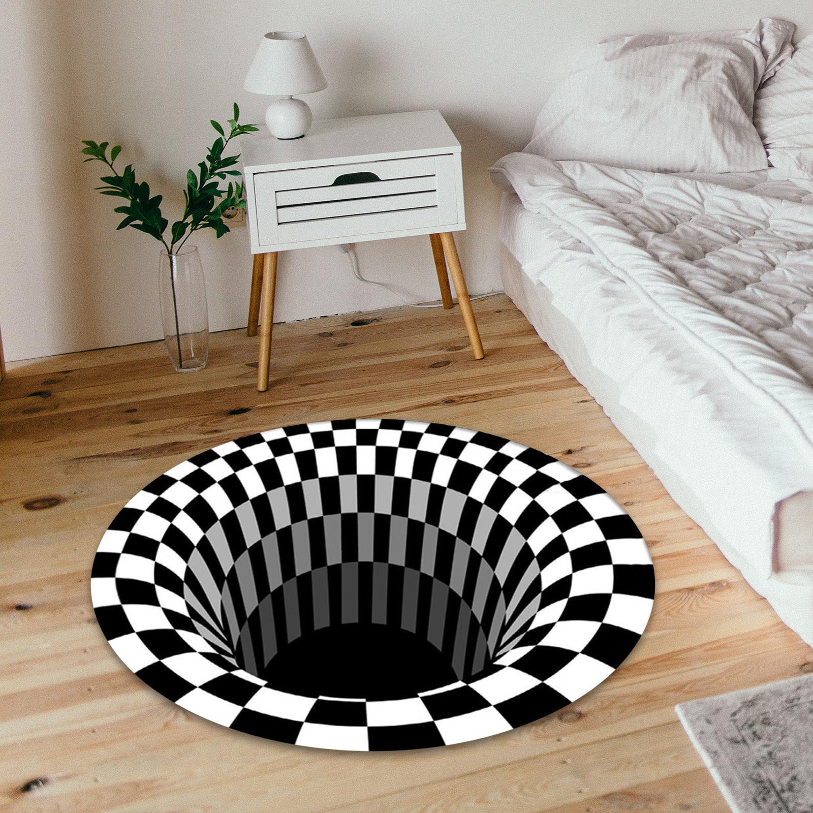 Visual Illusion Area Rug, 3D Effect Area Rugs, Durable Polyester Round Doormat, Black White Carpet for Entryway Home Decoration, Machine Washable
