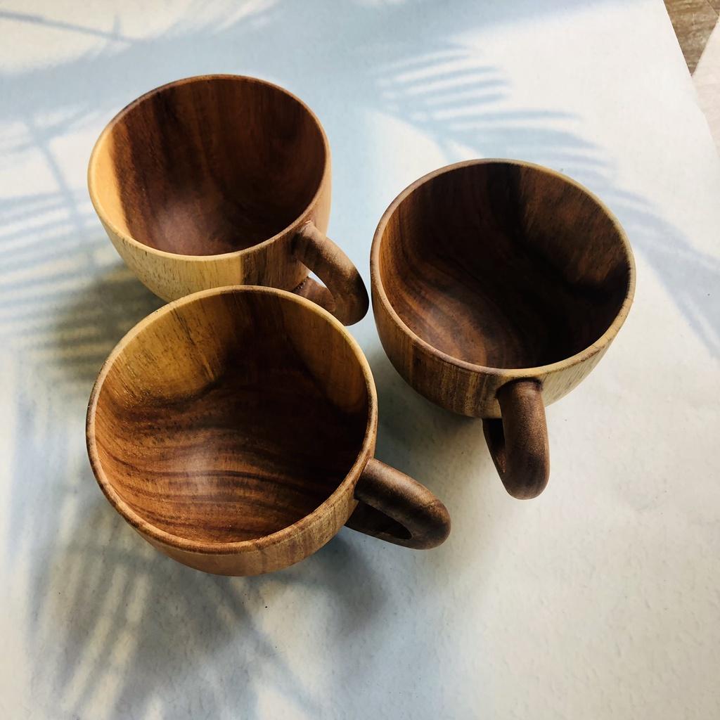 Cốc Gỗ Keo 10x8cm Có Tay Cầm, Phong Cách Vintage,Cốc Uống Trà, Cà Phê, Cốc Gỗ Tự Nhiên Của Craft Closet