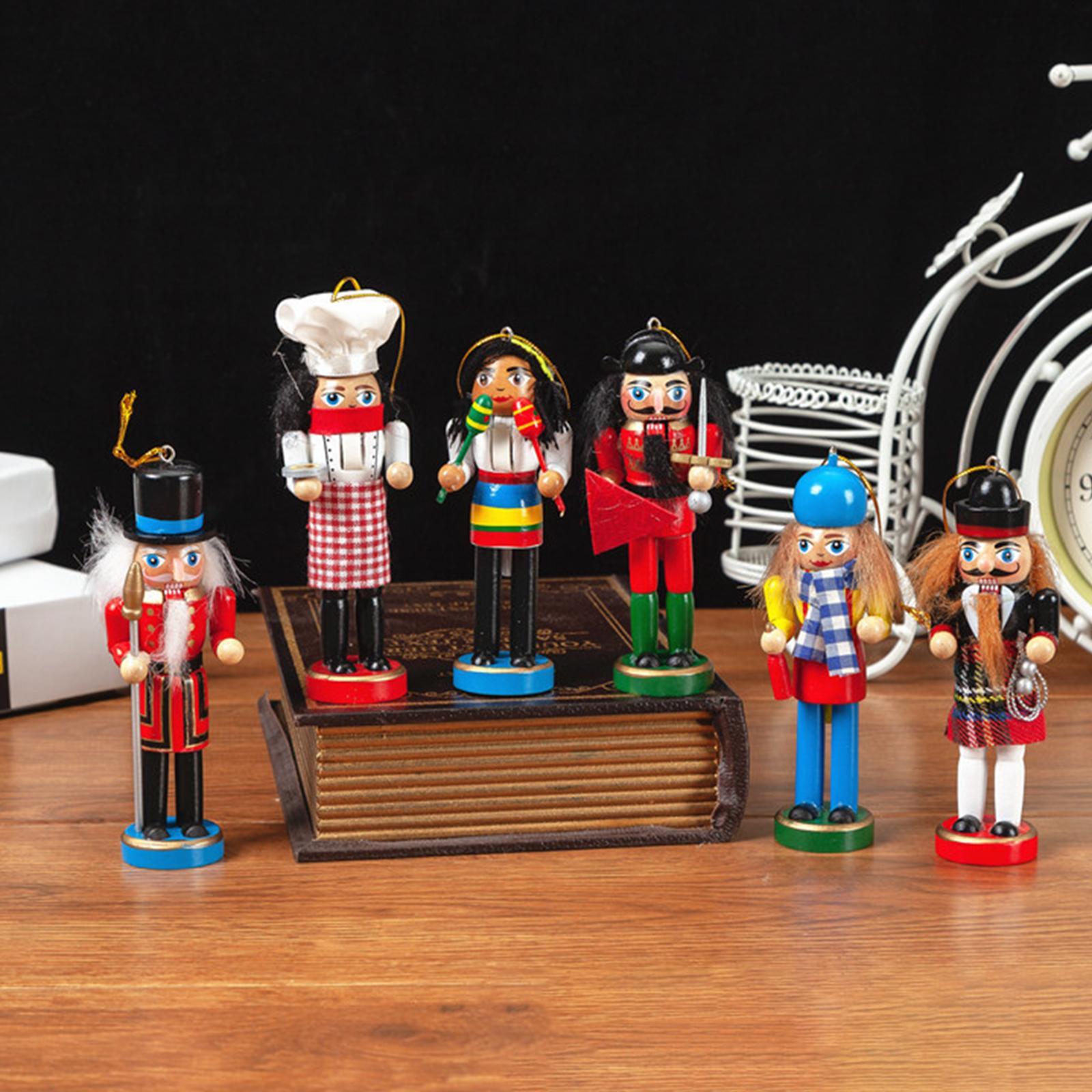 6 Pieces Wooden Nutcracker Christmas Nutcracker Figures for Kids Gifts Home