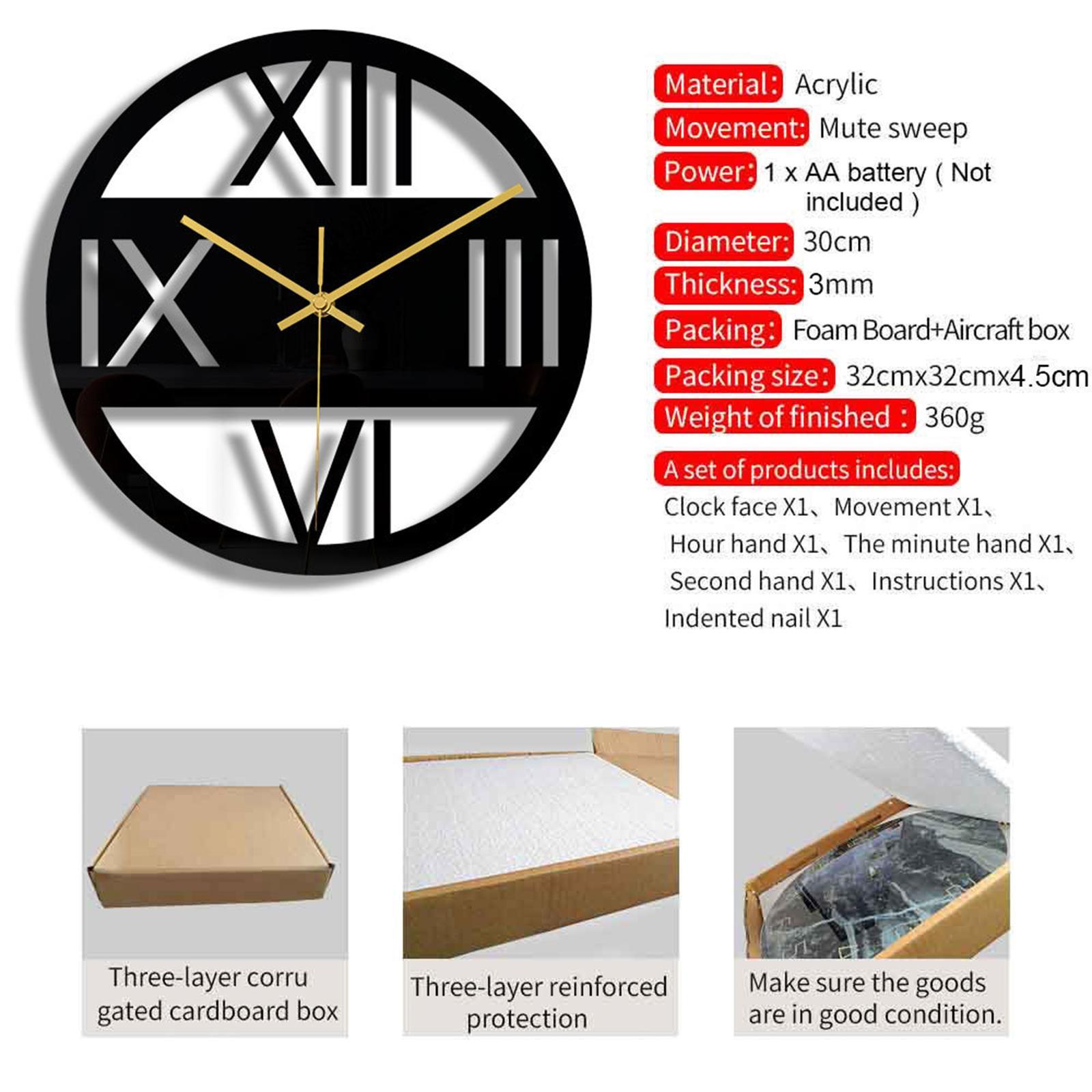 Minimalist Wall Clock Gift Silent Clocks Acrylic Black Art