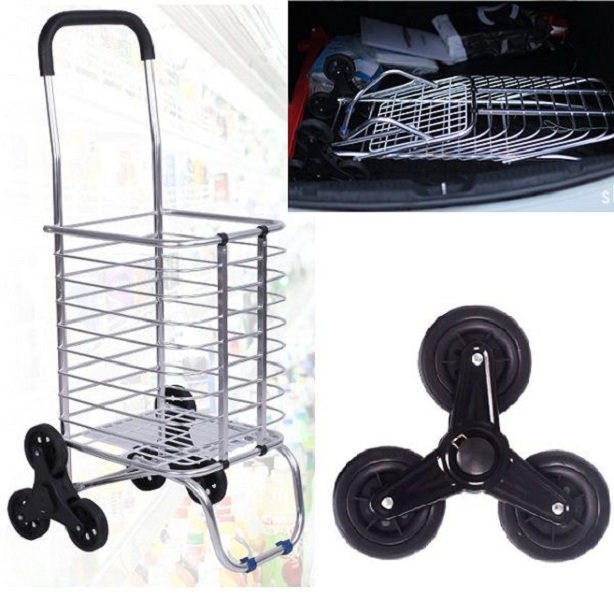 Xe kéo đi chợ 3 bánh đen leo cầu thang siêu nhẹ cao cấp
