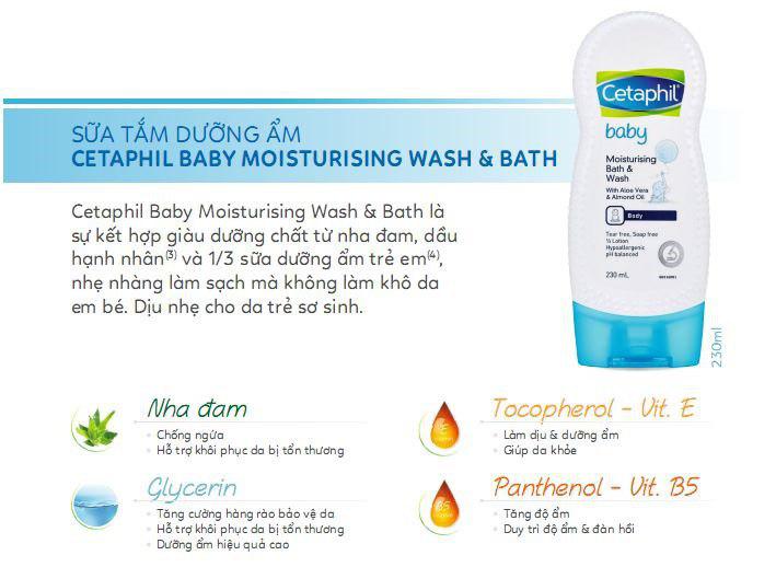 Sữa tắm Cetaphil Baby Moisturizing Wash & Bath 230ml dưỡng ẩm dịu nhẹ cho bé