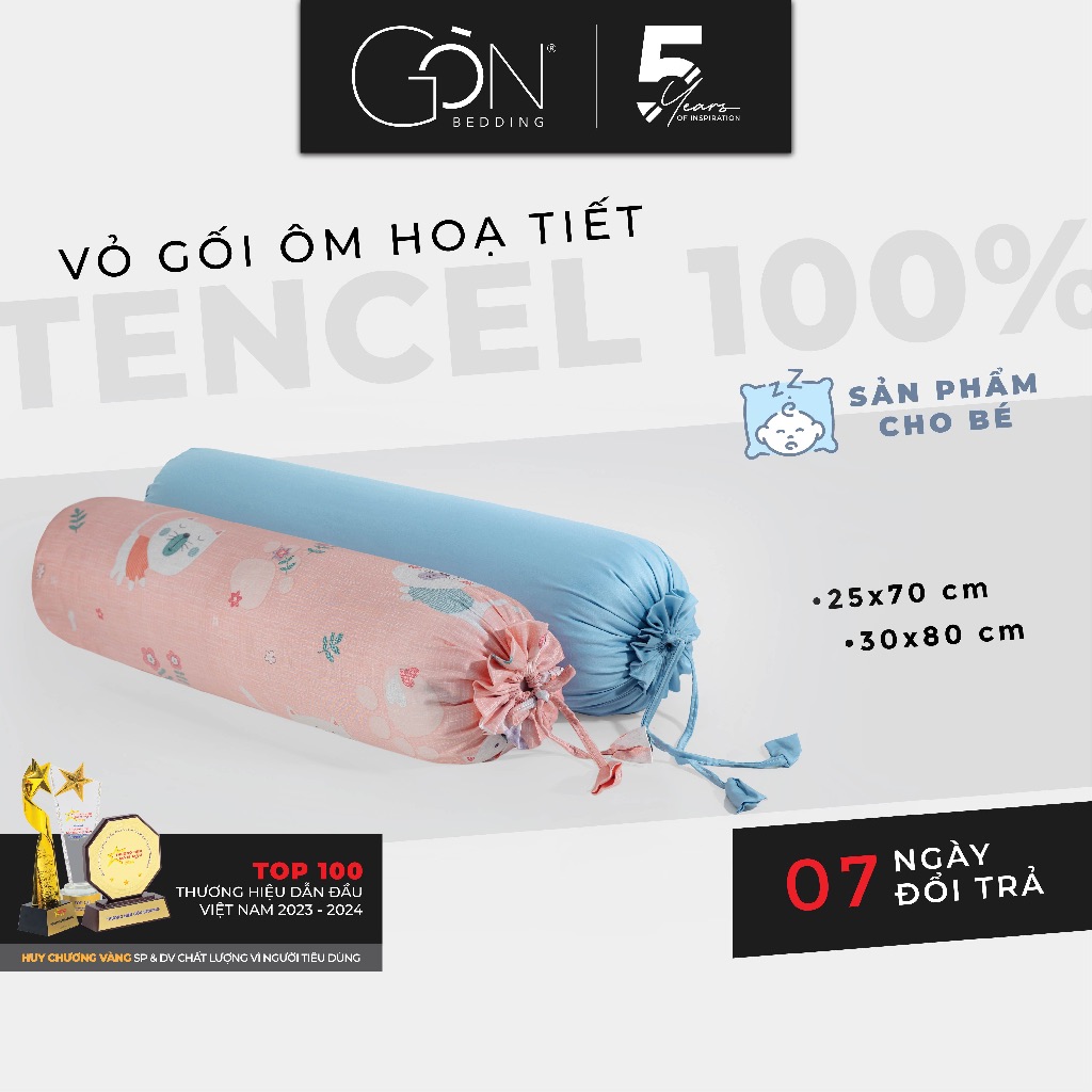 [Nhiều mẫu] 01 Vỏ Gối Ôm Em Bé Gòn Bedding Lụa Tencel 60s Hoạ Tiết| Màu Trơn 25x70cm | 30x80cm (siêu mềm, không xù lông)