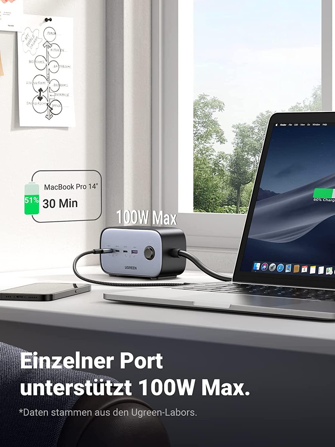 Ugreen UG60167CD270TK 100W 1.8M Bộ sạc nhanh DigiNest Pro gồm 3 cổng USB-C + USB-A cáp nguồn dài 1.8M chuẩn cắm EU - HÀNG CHÍNH HÃNG