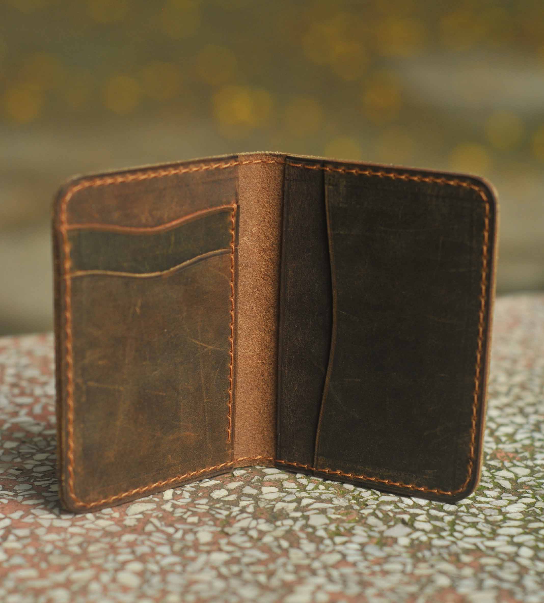 Bóp ví nam nữ đựng thẻ bỏ túi nhỏ gọn chất liệu da bò sáp chuẩn (dáng ví đứng mini)