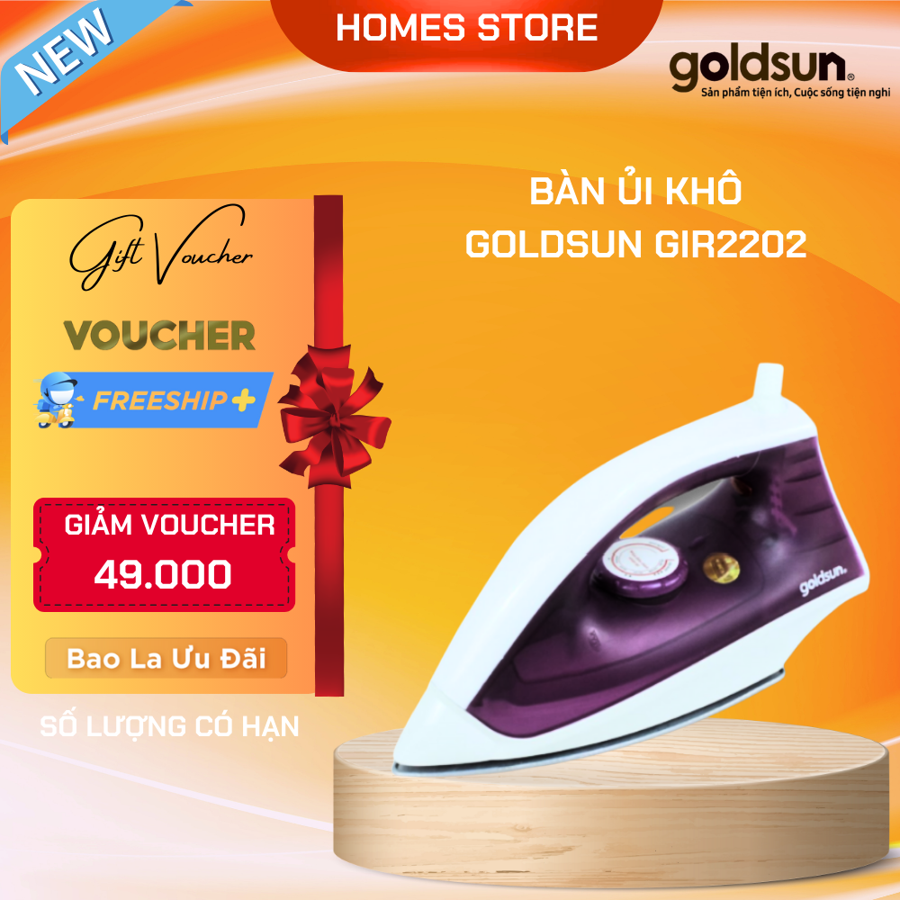 Bàn Ủi Khô Cầm Tay GOLDSUN GIR2202 3 Chế Độ Điều Chỉnh Công Suất 1000W - Hàng Chính Hãng