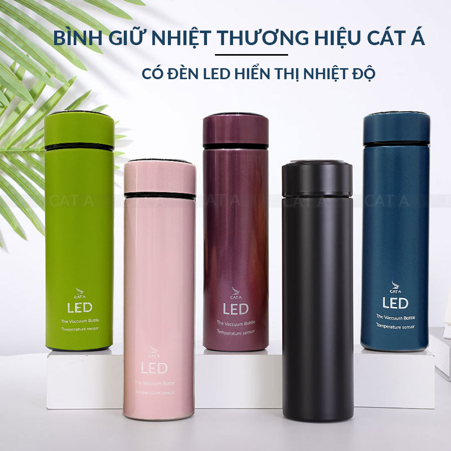 BÌNH GIỮ NHIỆT CAO CẤP CÁT Á  500ML CÓ ĐÈN LED HIỂN THỊ NHIỆT ĐỘ - Sang trọng, tiện lợi, giữ nhiệt 12 giờ