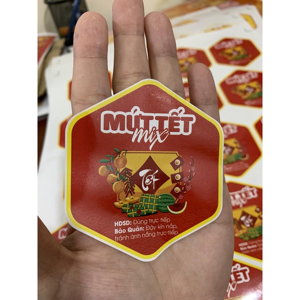 Tem lục giác các loại mứt tết 7*8cm