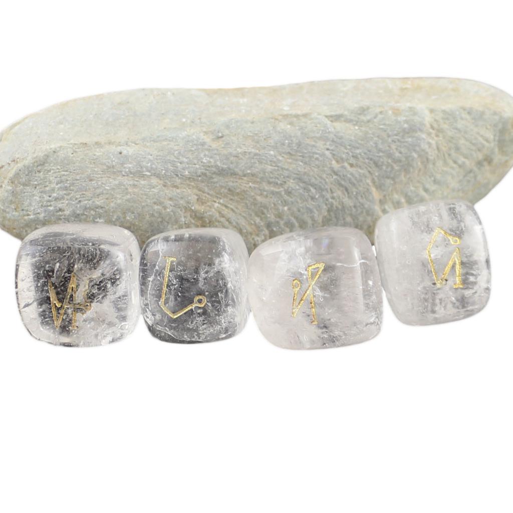 Natural Crystal Stone Engraved 4 Angel Symbols Palm Stone