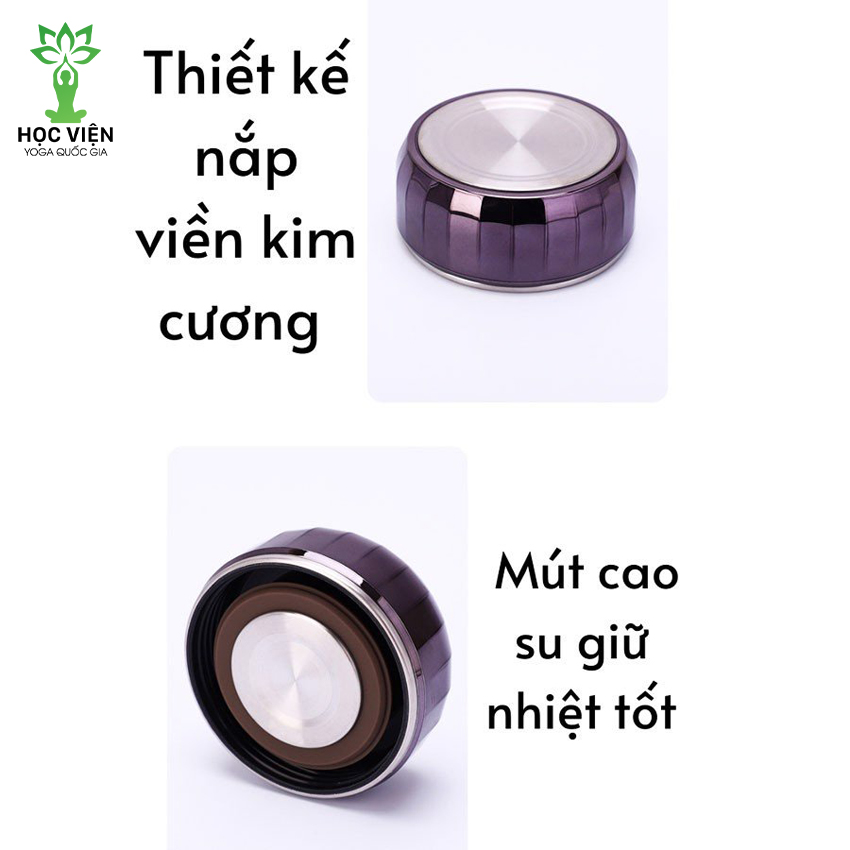 Bình Giữ Nhiệt Kim Cương 1000ml và 1200Ml Inox 304- Học Viện Yoga QG- Chống Rỉ Set, Nắp Đậy Chặt, Giữ Nhiệt Nóng Lạnh Tốt 6- 8h, Quai Đeo Chắc Chắn, Thiết Kế Sang Trọng, Màu Sắc Thanh Lịch, Tiện Lợi, Pha Lọc Trà, Hàng Chính Hãng