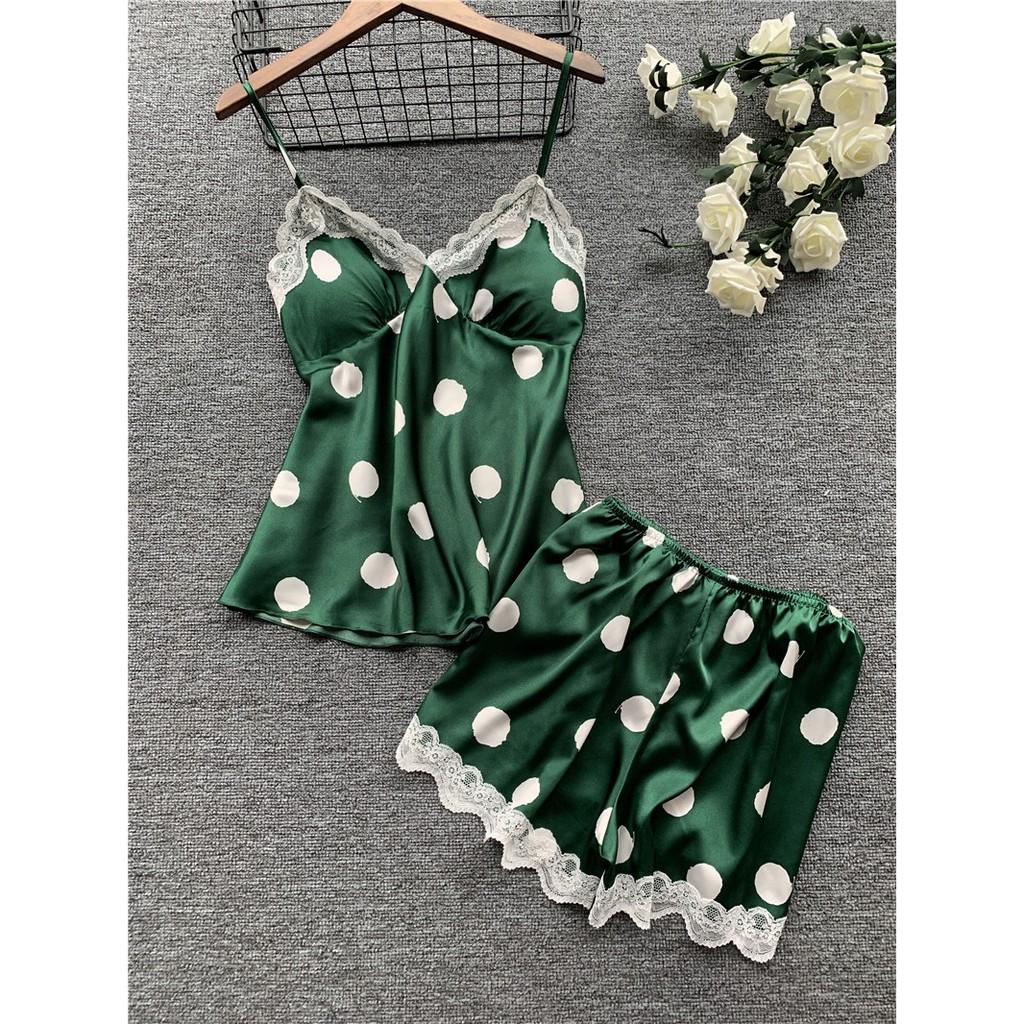 Bộ ĐồNgủ SexySALE SẬP XÀNBộ ngủ lụa 2 dây chấm bi kèm mút ngực Z397