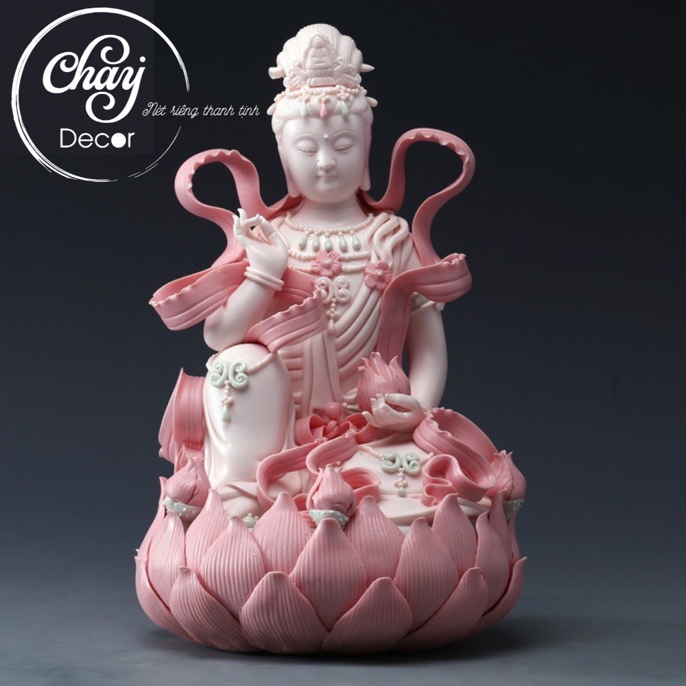 Tượng Phật Bà Quan Âm, Tượng Mẹ Quan Âm Bồ Tát Tọa Đài Sen Trang Trí Bằng Gốm Tử Sa Cao Cấp