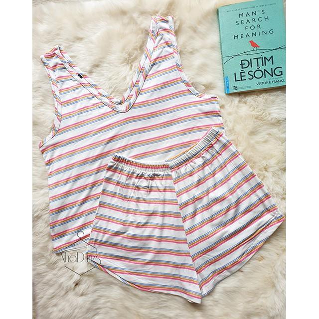 Đồ bộ mặc nhà đồ ngủ nữ sát nách sọc ngang Nhã Dung Store vải cotton 4 chiều dưới 65kg siêu mát kiểu dáng dễ thương sexy