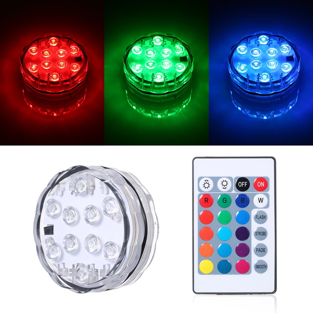 10 LED Submersible Light Underwater Waterproof Light Multicolor Aquarium Diving Light Remote  control Underwater Lamp