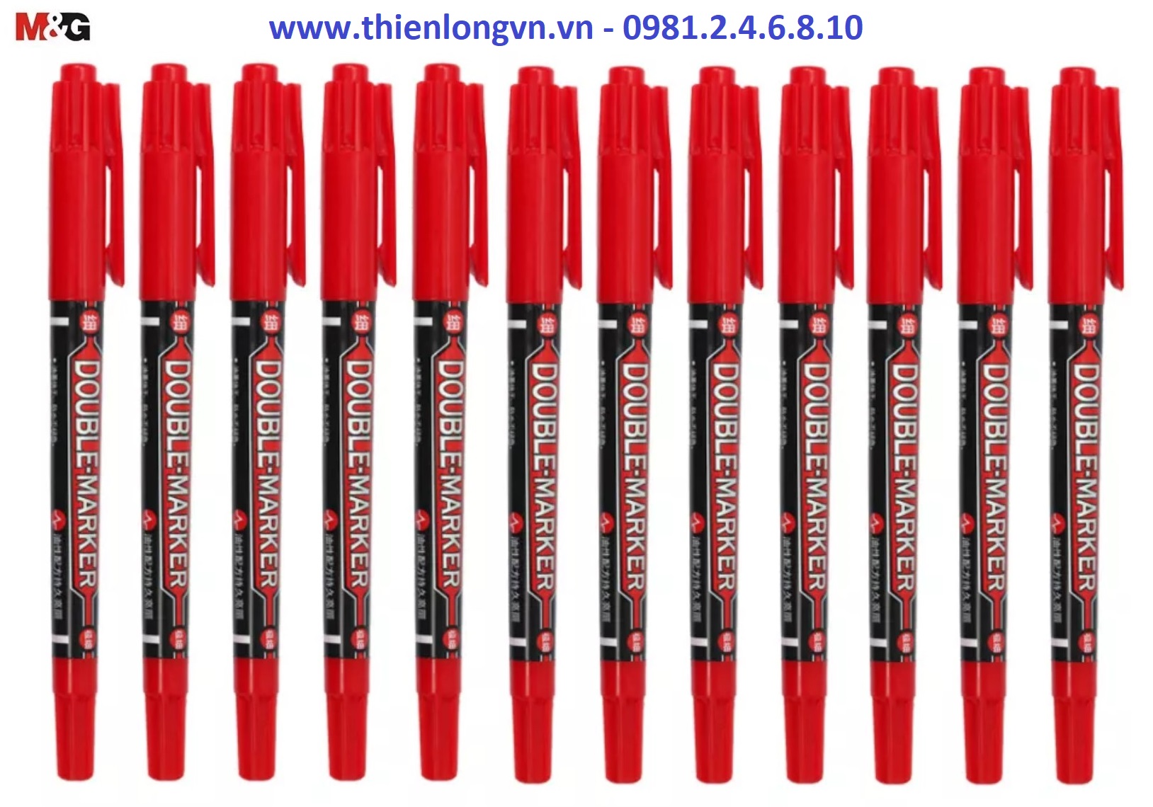 Hộp 12 cây bút dạ kính hai đầu M&G - 2130 màu đỏ