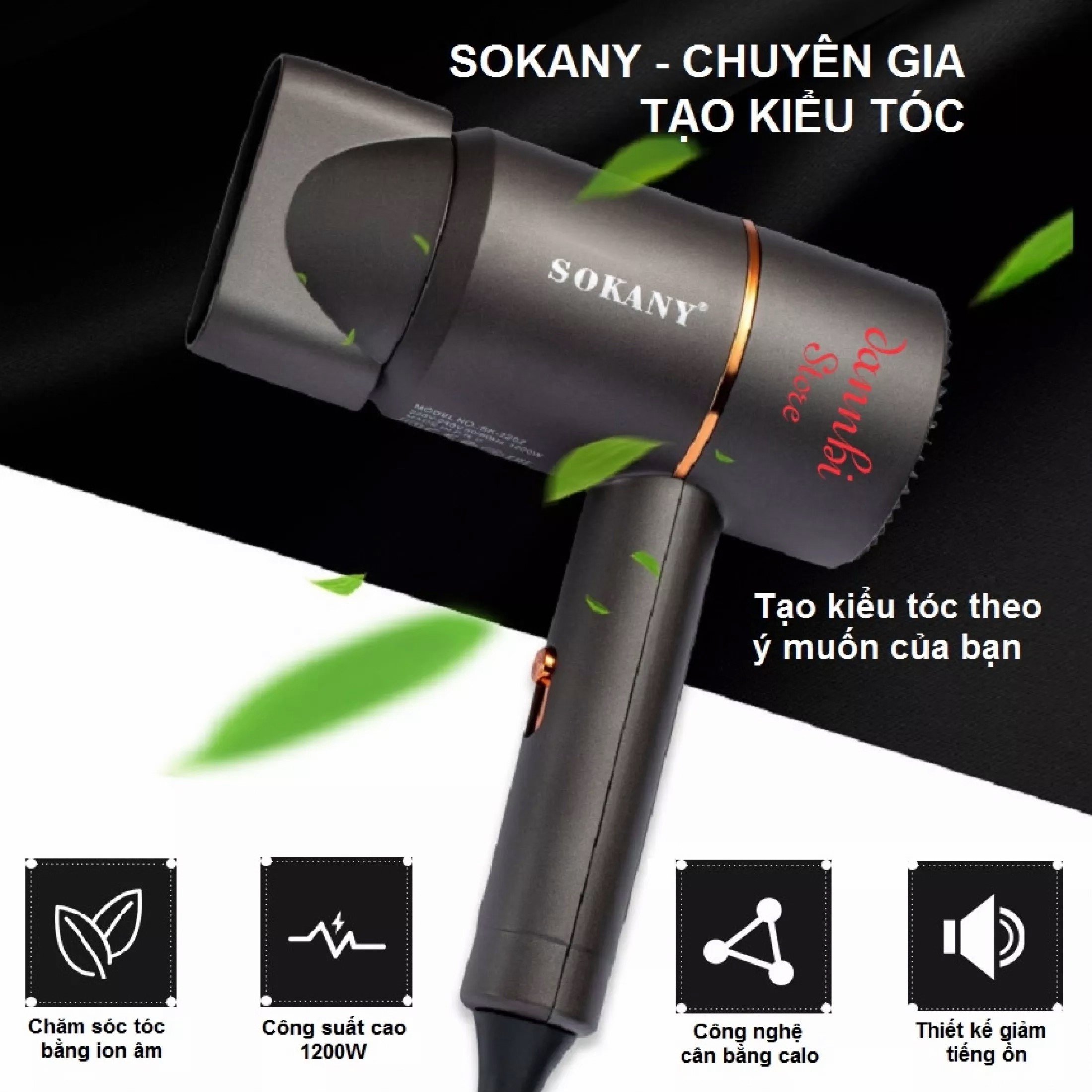 Máy Sấy Tóc 2 Chiều Nóng Lạnh Công Suất Lớn 1200W Nhanh Khô, , Tạo Kiểu, Chăm Sóc Tóc Chuẩn Salon Kèm Mỏ Vịt