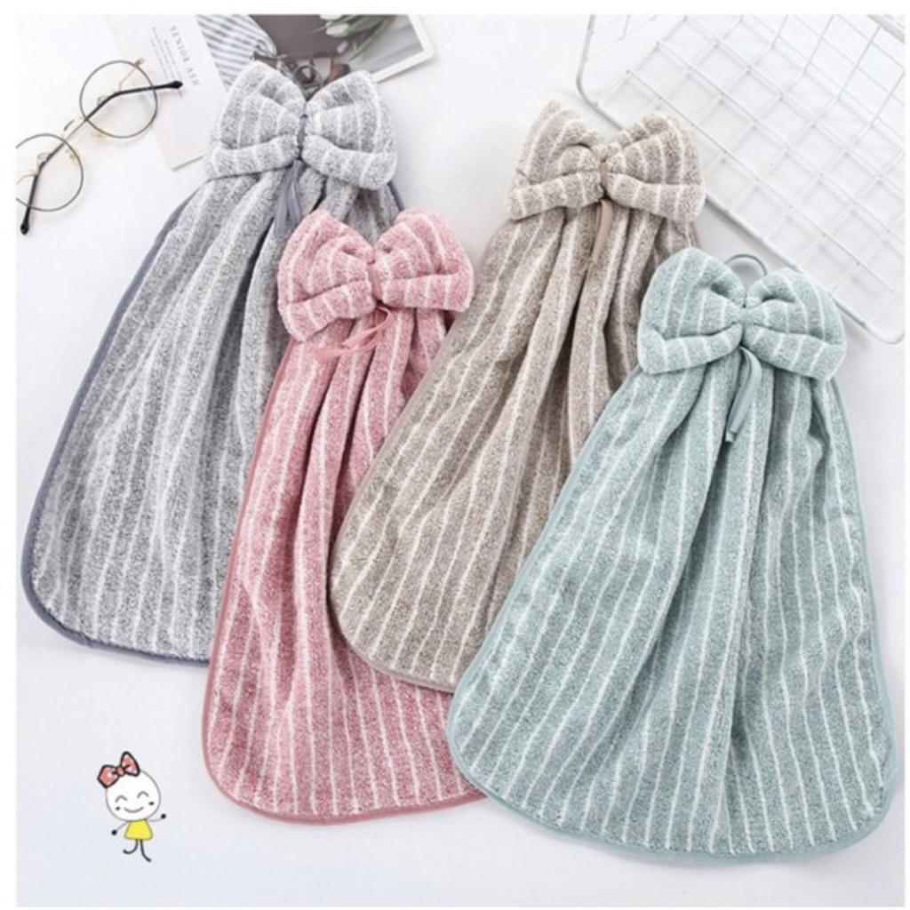 Khăn Lau Tay Nơ KẺ SỌC Chất Liệu Nhung Thấm Hút Nước Tốt